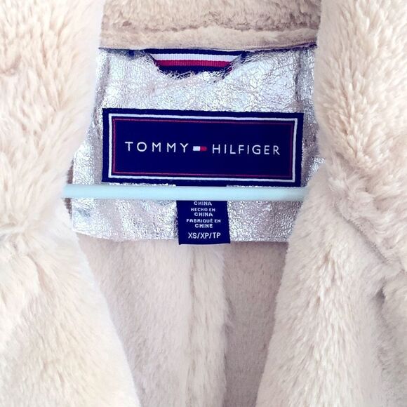 Tommy Hilfiger Metallic Silver Faux Cracked Leather Shearling Coat Jacket - Picture 5 of 7